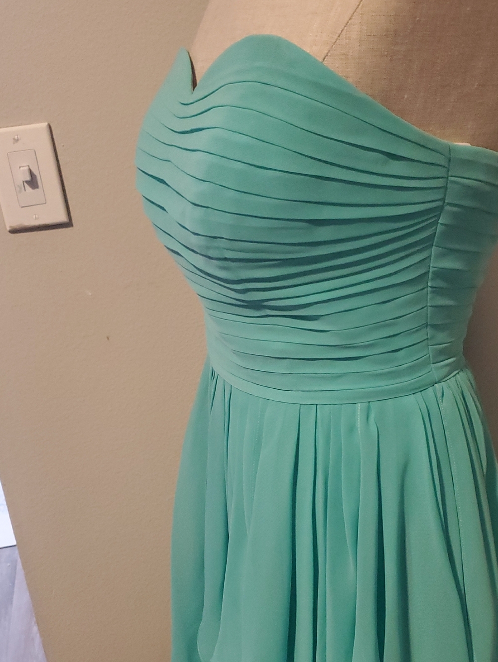 Azazie Strapless High-Low Chiffon Dress in Turquoise Blue, Size M - Picture 5 of 12